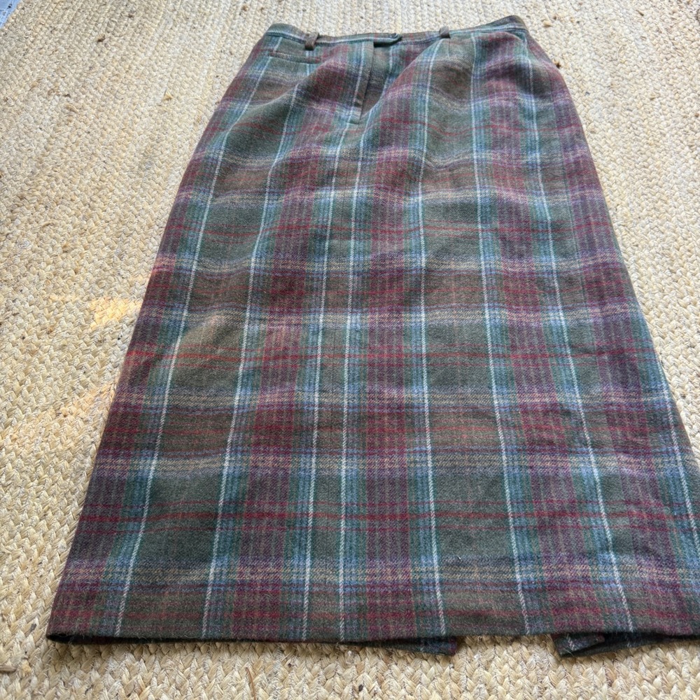Crazy Horse Liz Claiborne Vintage Wool Blend Plaid Maxi Skirt Green Burgundy 16